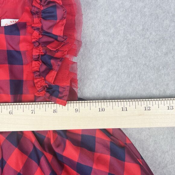 Cat and Jack Baby Dress 6-9 Months Red Check Plaid Ruffle Lined Gown Party - Picture 8 of 13